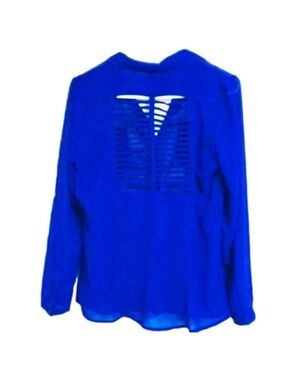 Blue Button Down with Ladder Back and Convertible Sleeves